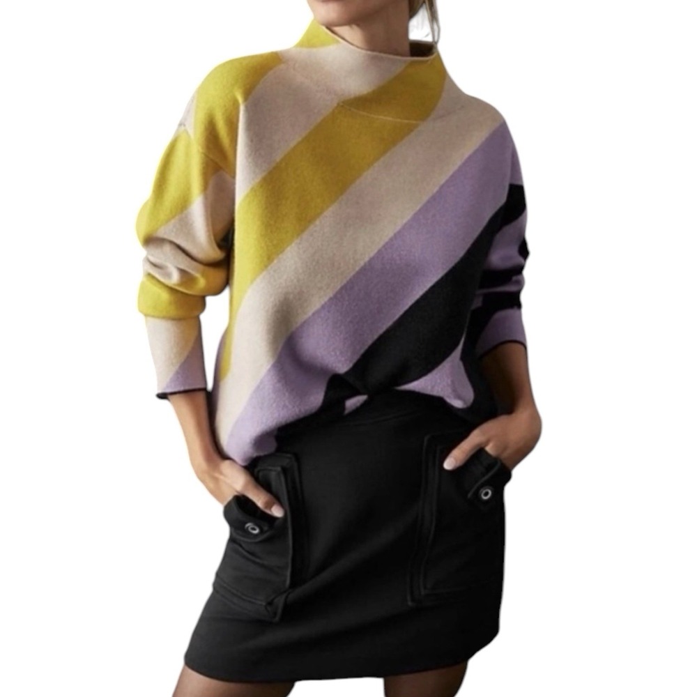 Maeve Anthropologie Carys Mock Neck Sweater S Colorblock Stripes Boxy Multicolor